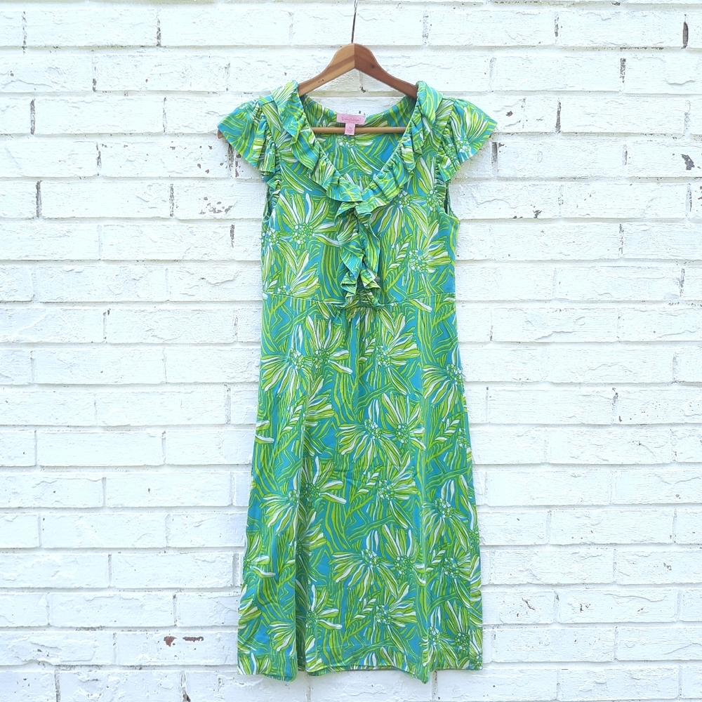 Lilly Pulitzer Leafy Green and Blue Midi Dress